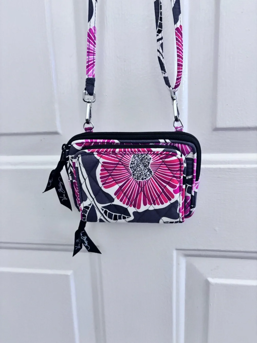 Vera Bradley Pink and Black Floral Crossbody Wristlet